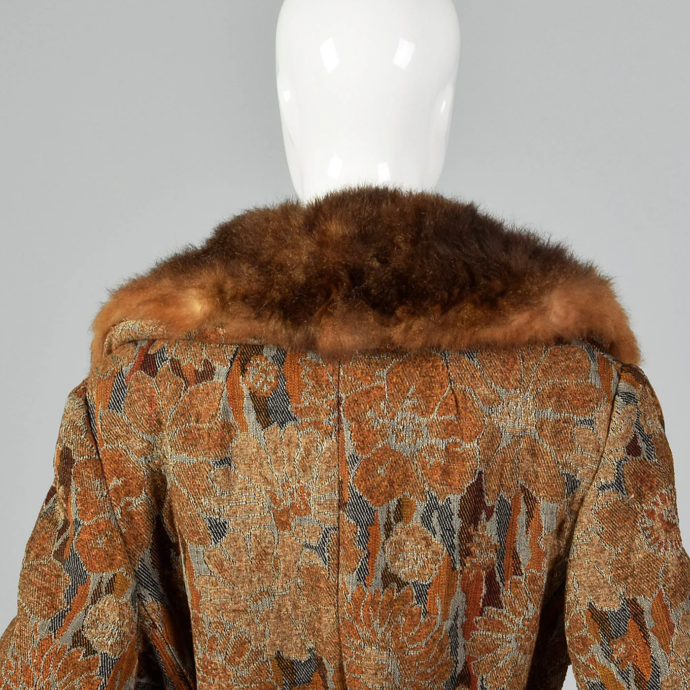 1970s Tapestry Coat with Large Fur Collar