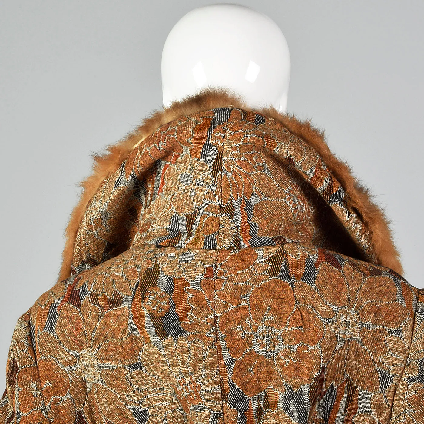 1970s Tapestry Coat with Large Fur Collar