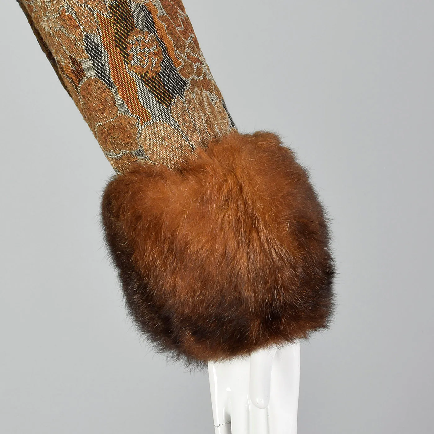 1970s Tapestry Coat with Large Fur Collar