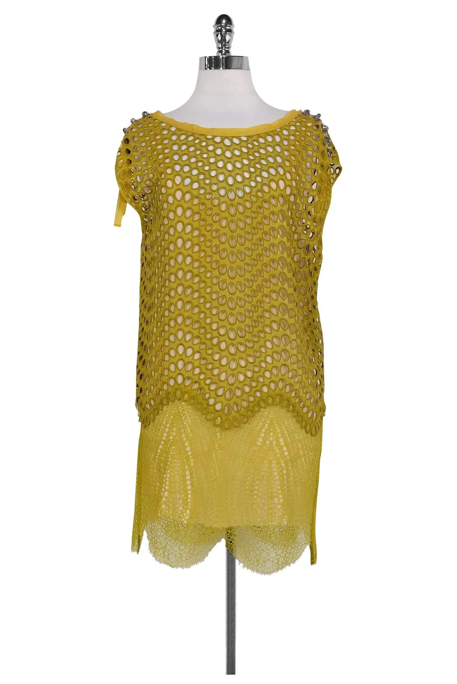 3.1 Phillip Lim - Mustard Yellow Eyelet Lace Dress Sz 0