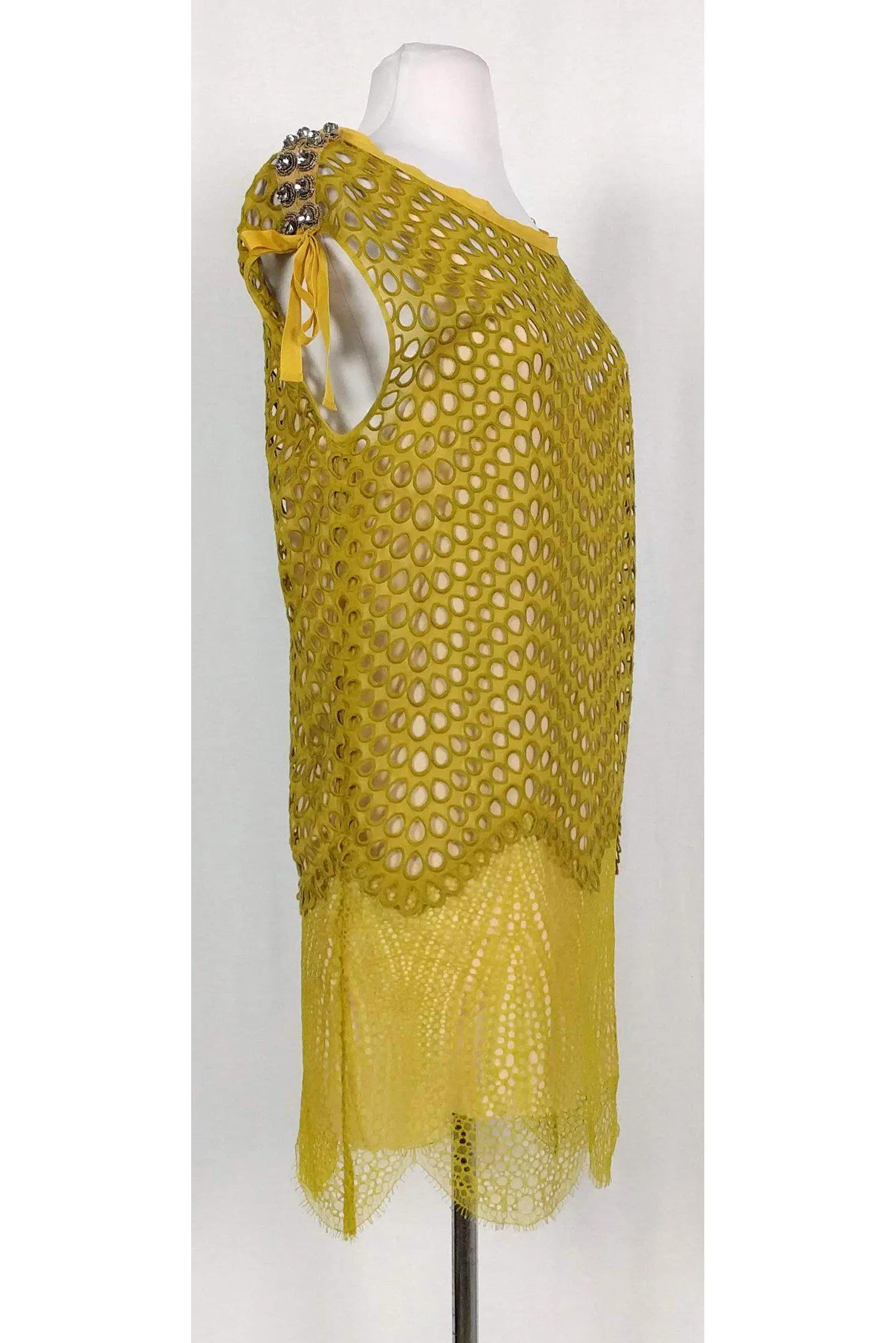 3.1 Phillip Lim - Mustard Yellow Eyelet Lace Dress Sz 0