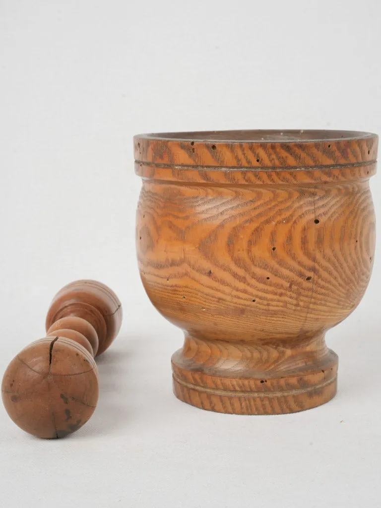 Antique French hand-turned wooden mortar & pestle 6¼"