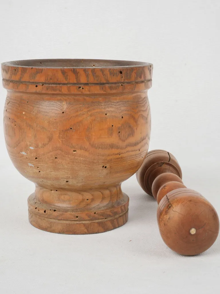 Antique French hand-turned wooden mortar & pestle 6¼"