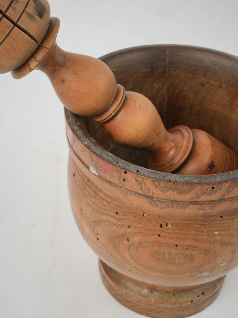 Antique French hand-turned wooden mortar & pestle 6¼"