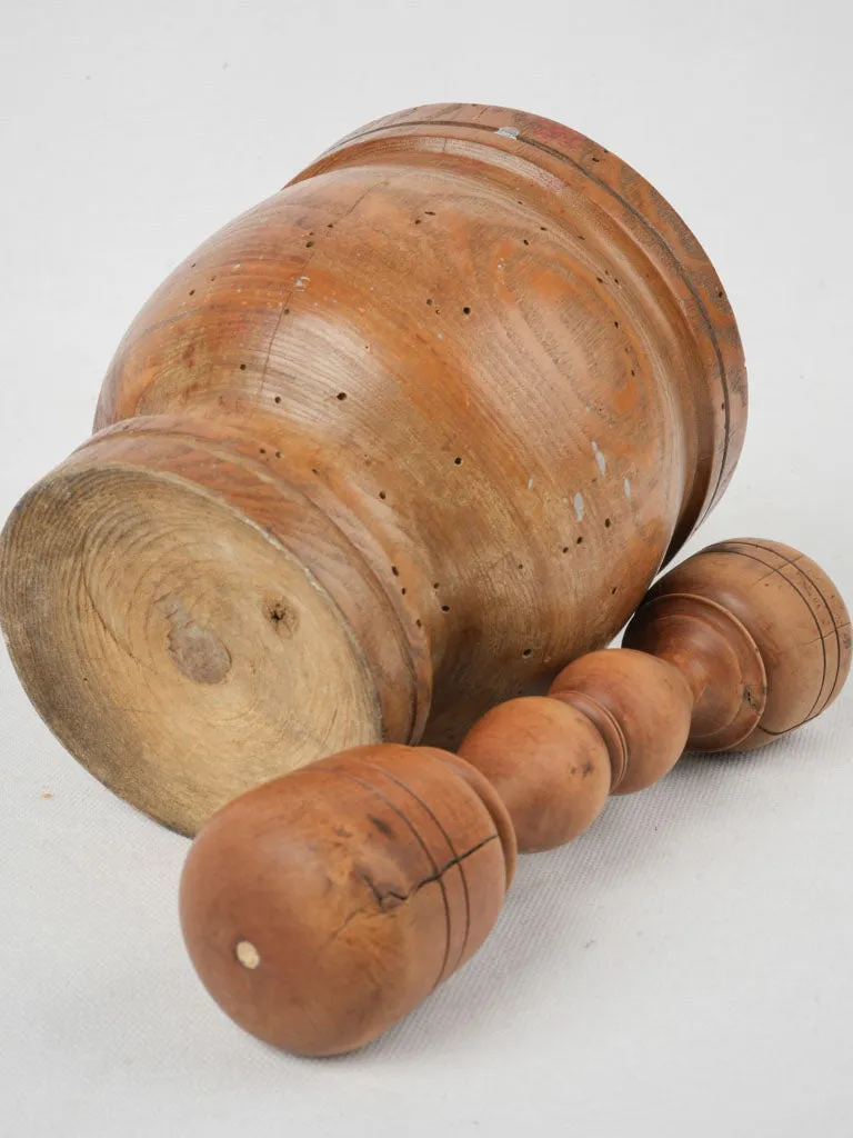 Antique French hand-turned wooden mortar & pestle 6¼"