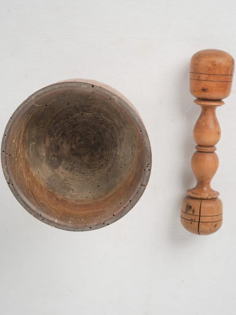 Antique French hand-turned wooden mortar & pestle 6¼"