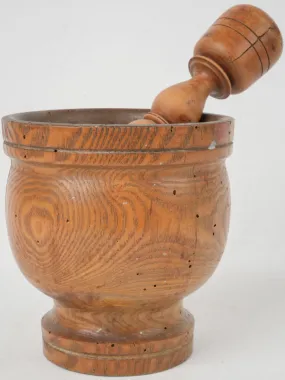 Antique French hand-turned wooden mortar & pestle 6¼"