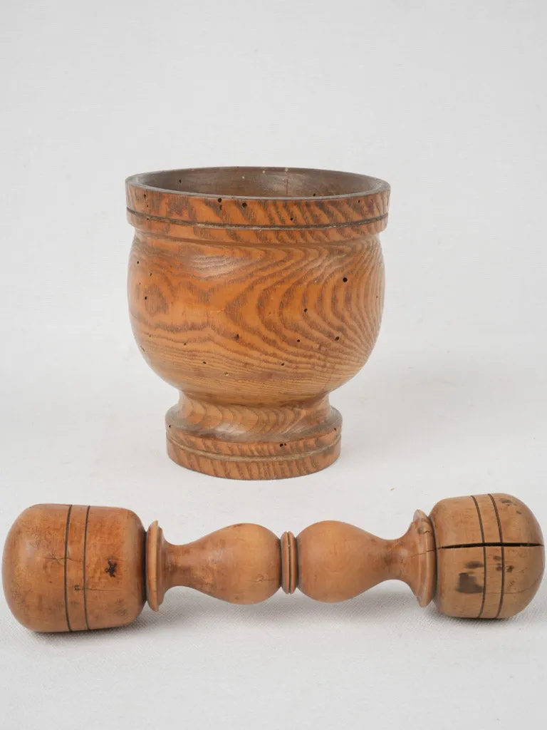 Antique French hand-turned wooden mortar & pestle 6¼"
