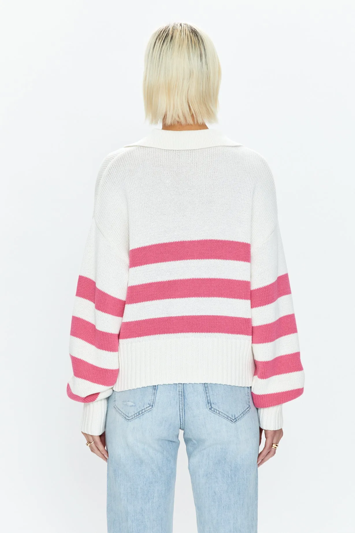 Arlo Polo Sweater - Flamingo White Stripe