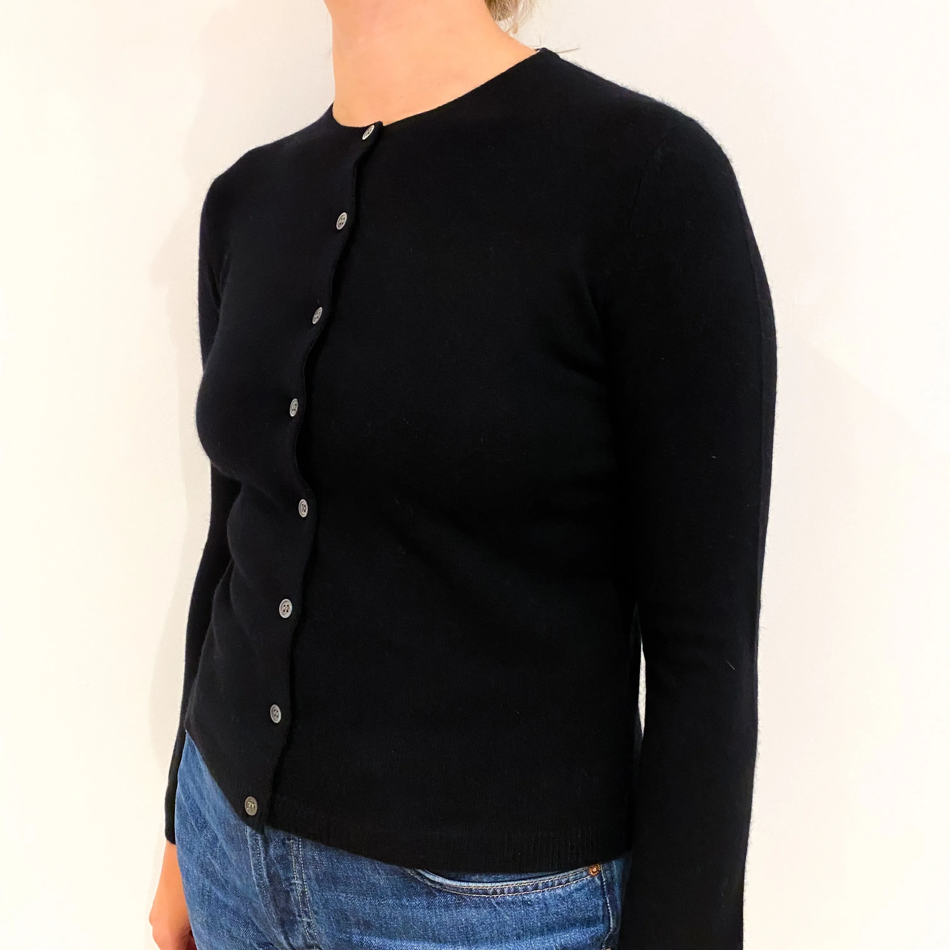 Black Cashmere Crew Neck Cardigan Small Petite