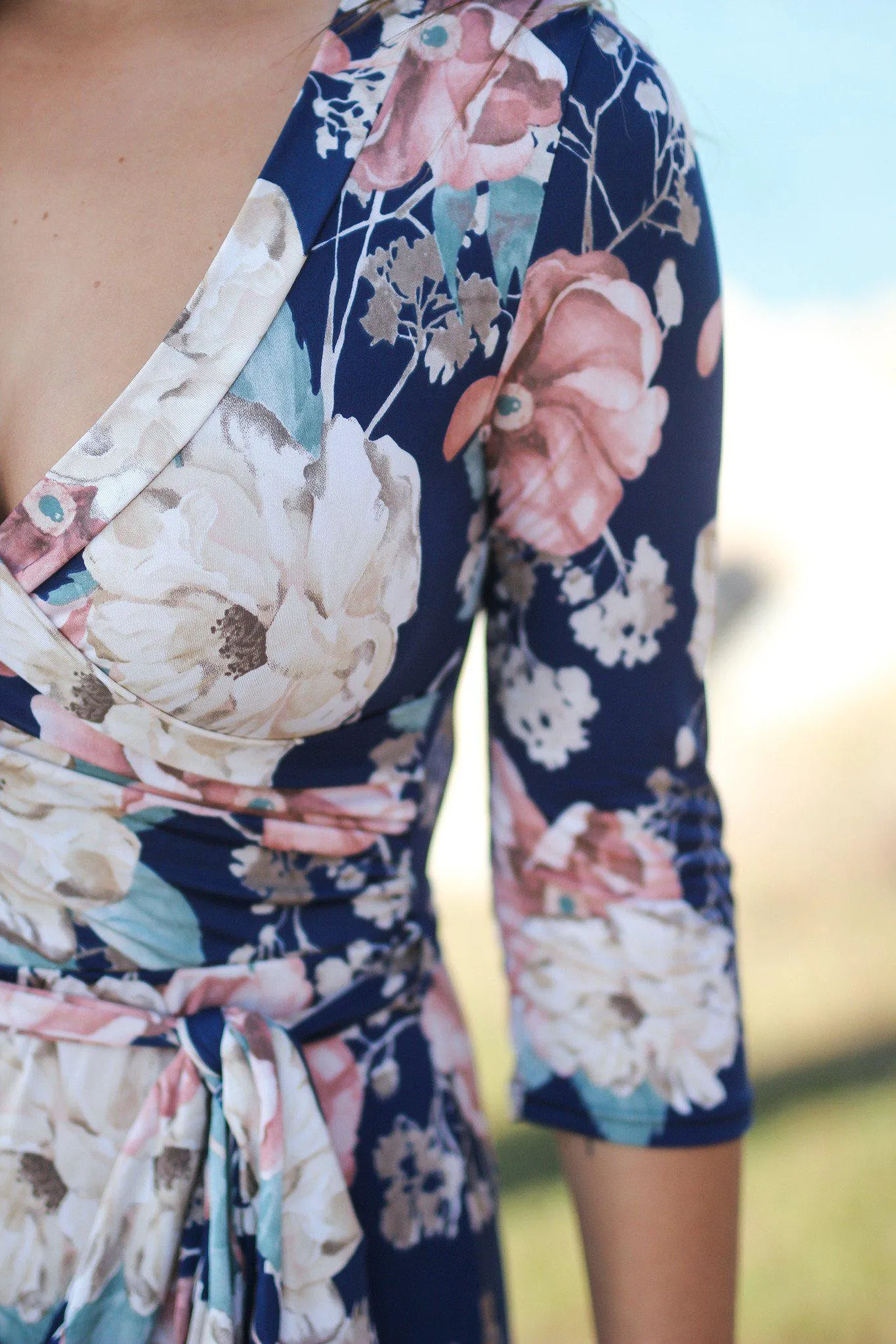 Blue Floral Wrap Maxi Dress