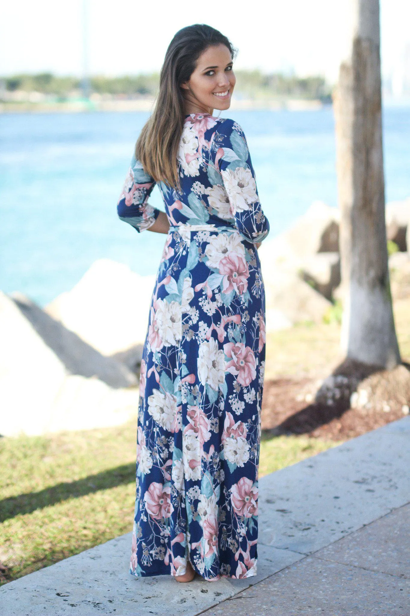 Blue Floral Wrap Maxi Dress
