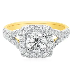 Celebration 18ct Yellow Gold Round Brilliant Cut 1 1/2 Carat tw of Certified Lab Grown Diamonds Ring