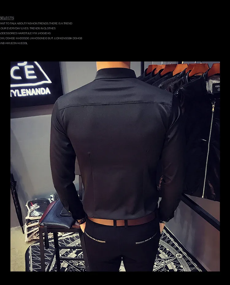 Collar Small Detail Men Tuxedo Style Slim Fit Shirt