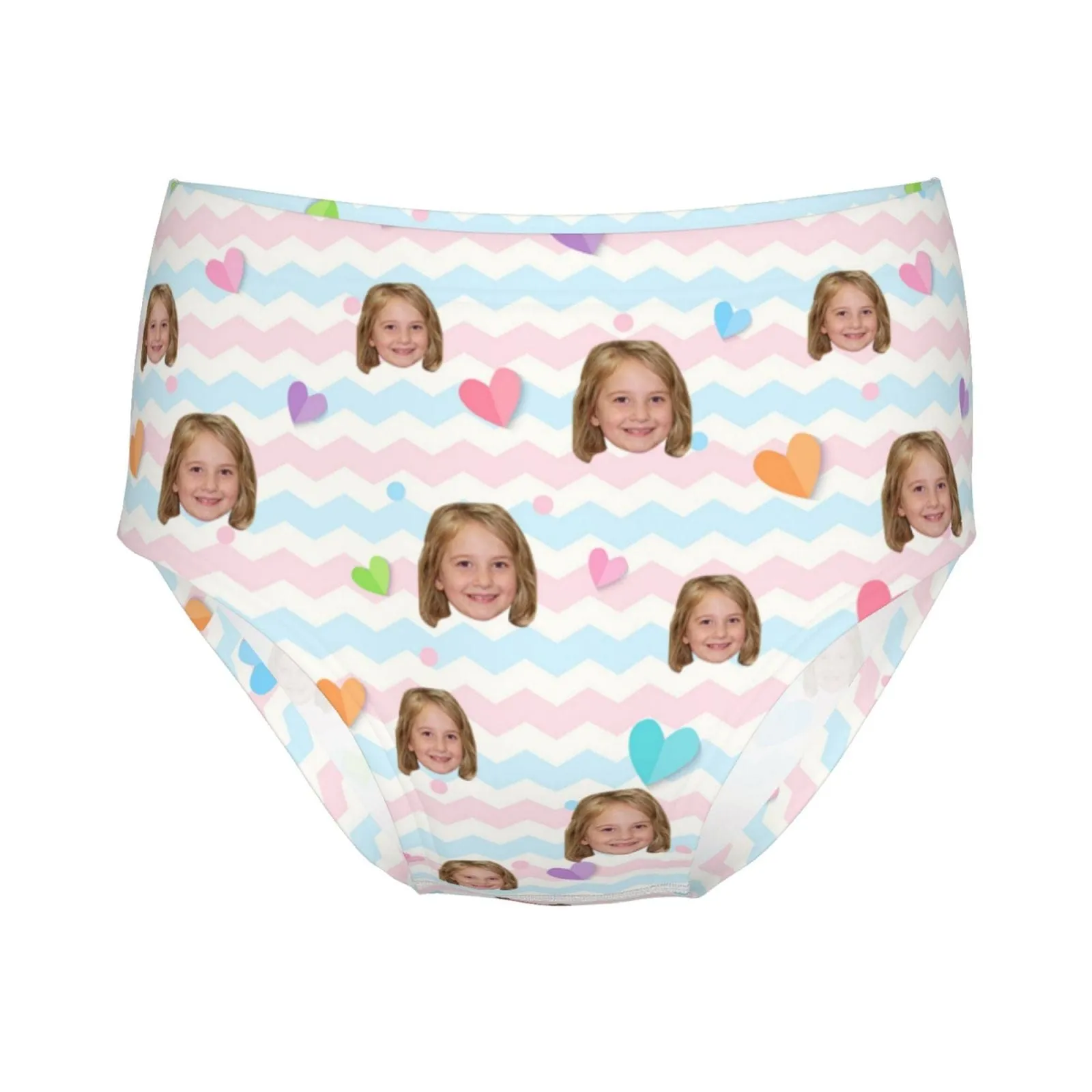 Custom Face Colorful Heart Pink Blue Wave Girl's Underwear Cotton Brief Panties