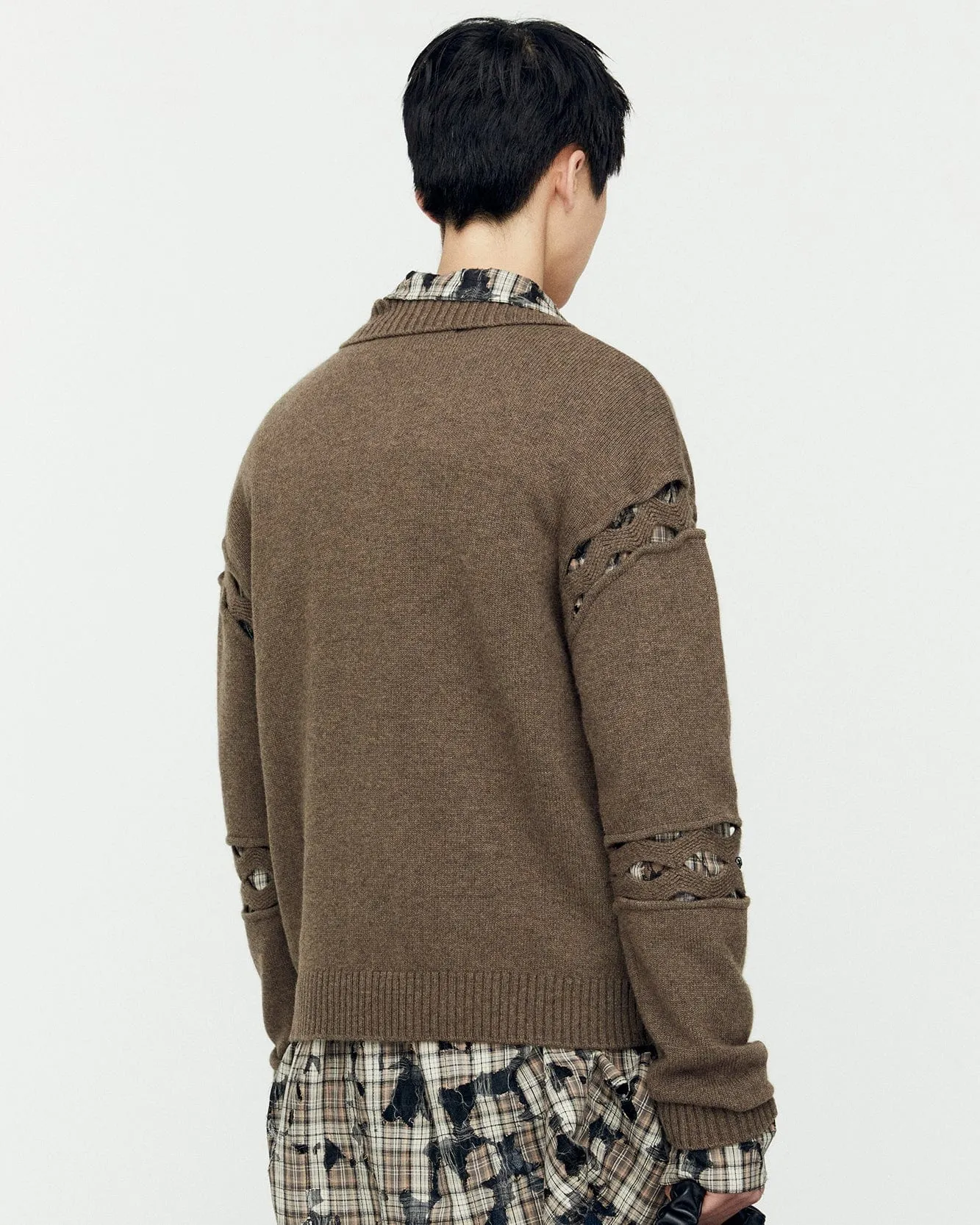 CUT OUT POLO SWEATER atb1158m(BROWN)