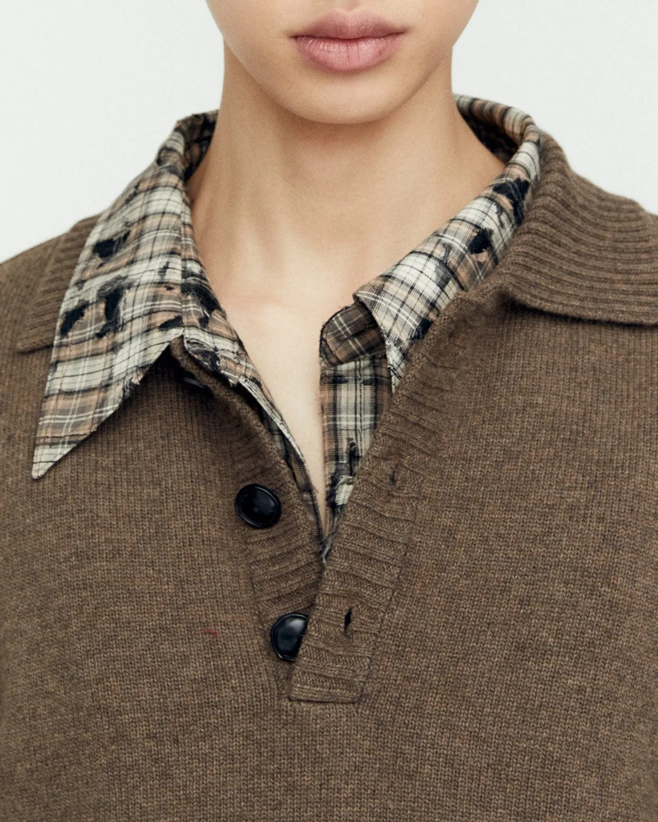 CUT OUT POLO SWEATER atb1158m(BROWN)
