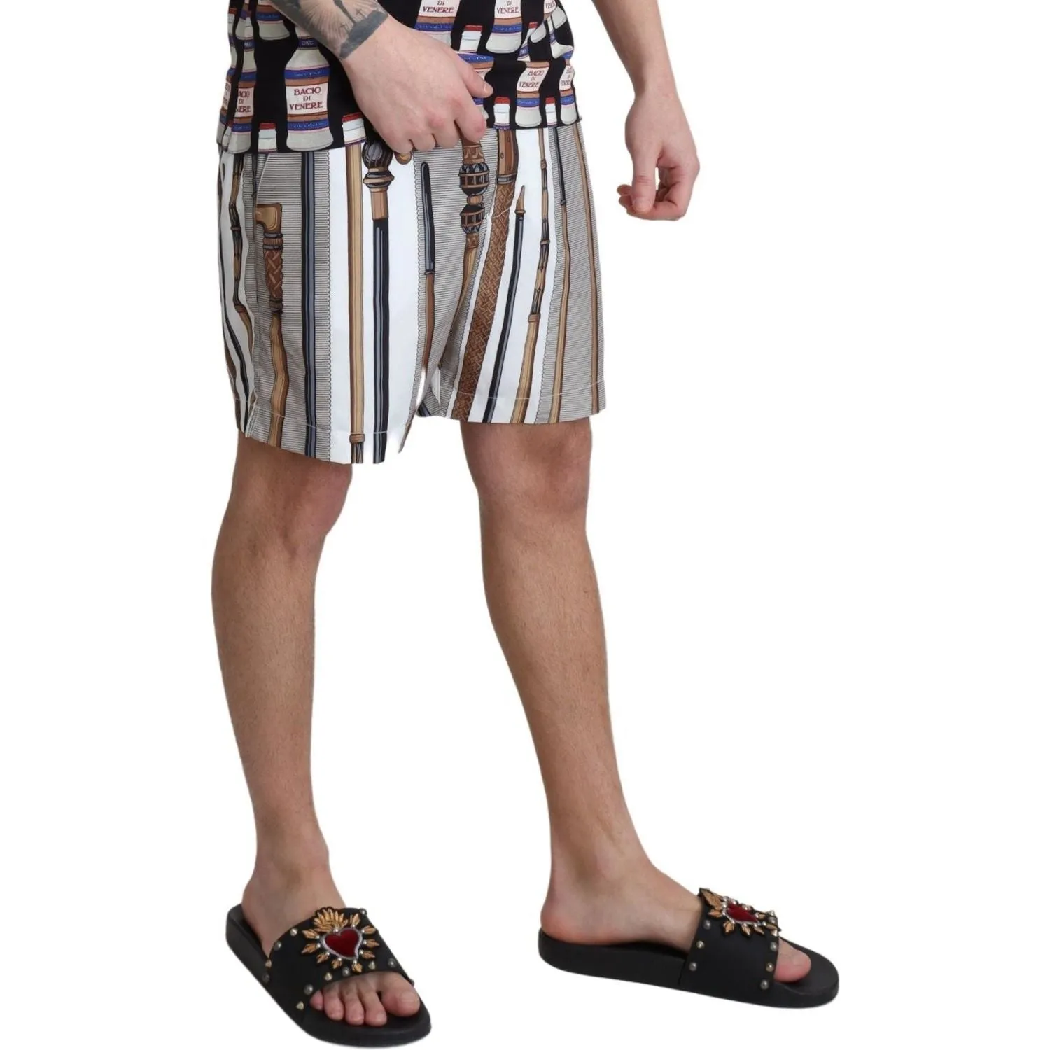 Dolce & Gabbana Elegant White Multicolor Swim Shorts