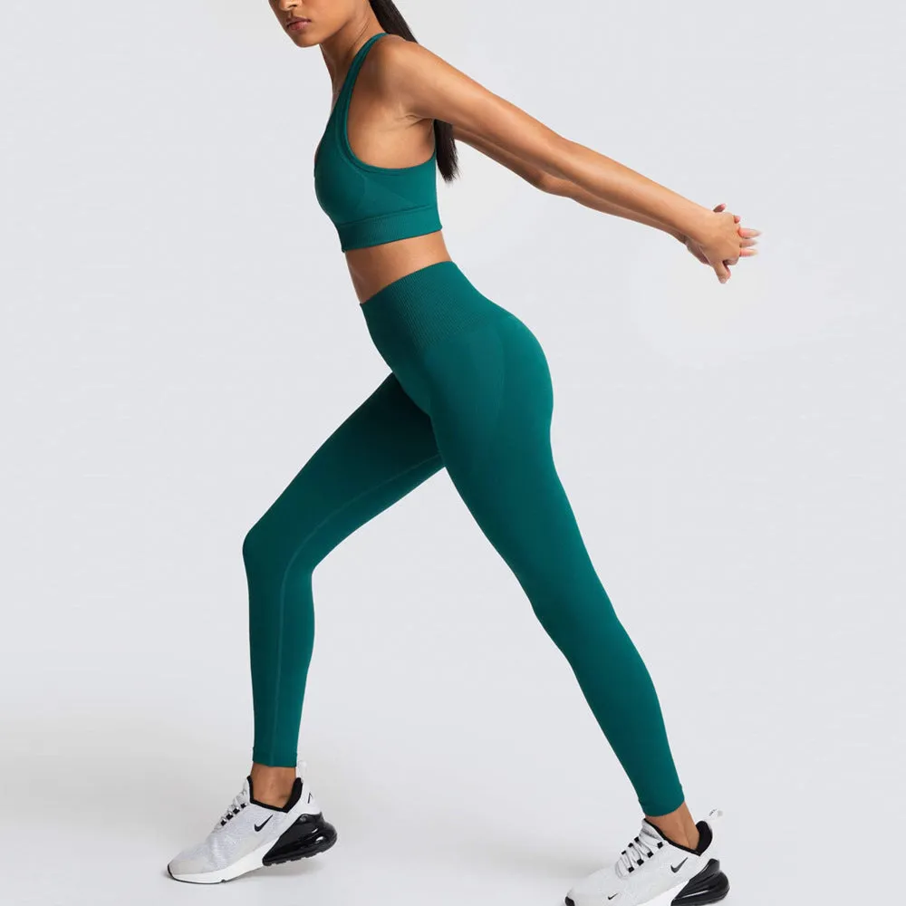 European and American Solid Color Seamless Knitted Hip Yoga Suit Exercise Workout Outfit Vest Suit Women