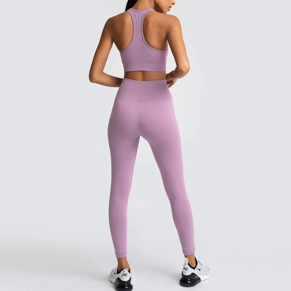 European and American Solid Color Seamless Knitted Hip Yoga Suit Exercise Workout Outfit Vest Suit Women