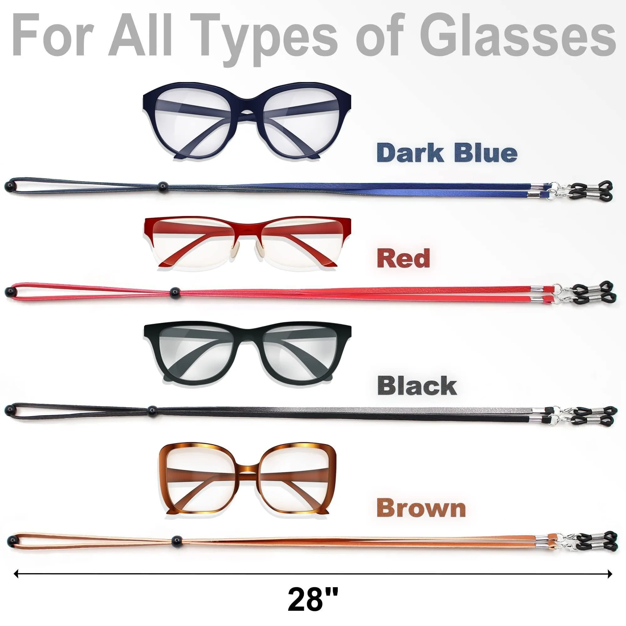Eyeglasses Holder Strap Cord Premium Eco Leather 4 Pcs AntiSlip Clip Loop