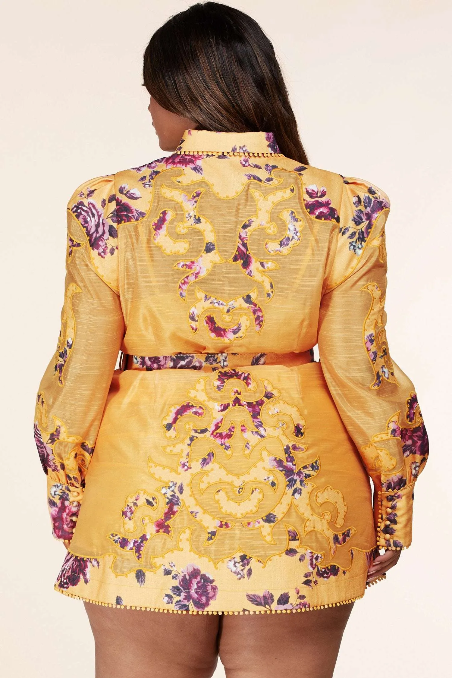 Fasheabe Plus Size Long Sleeve Floral Print Mini Dress