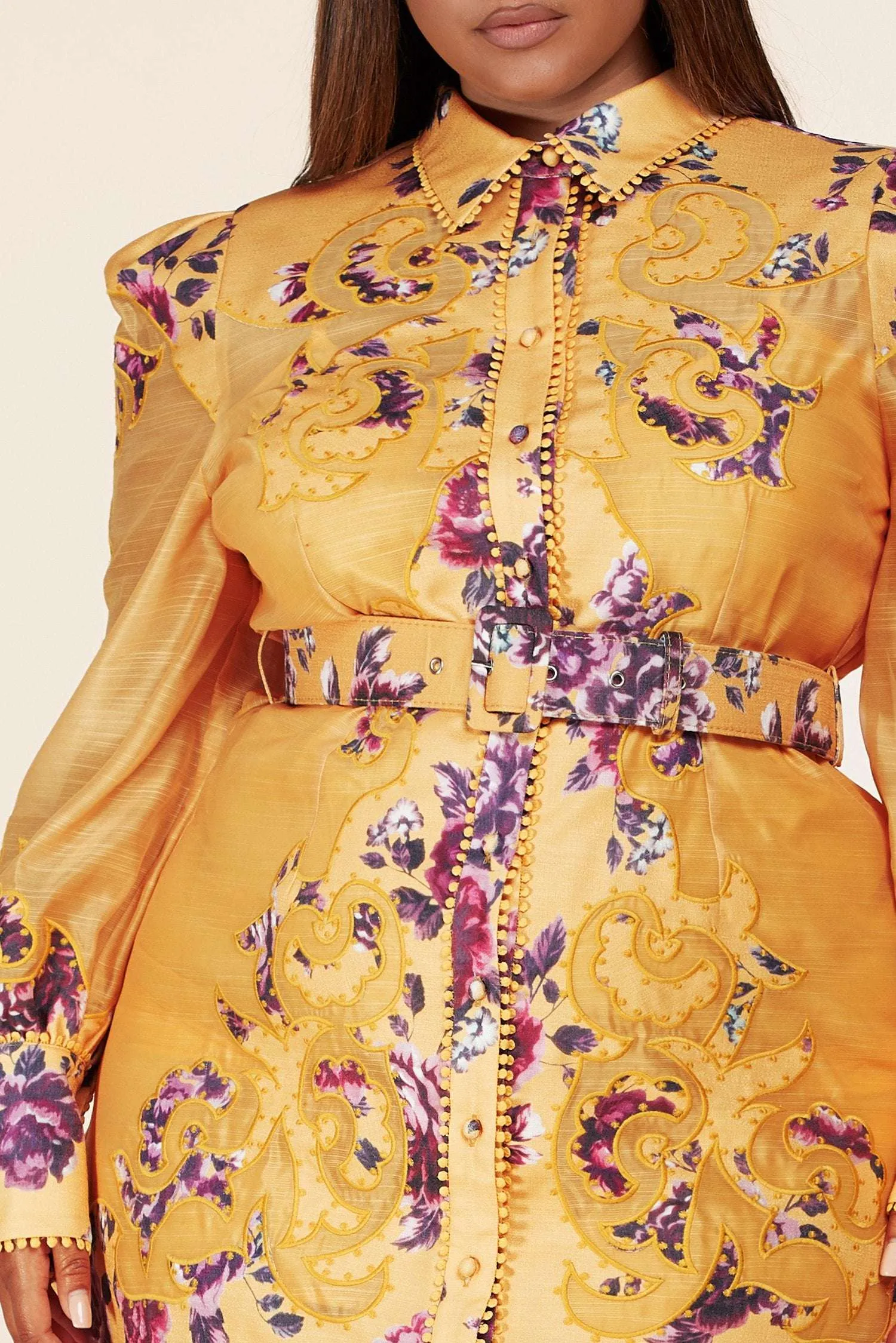 Fasheabe Plus Size Long Sleeve Floral Print Mini Dress