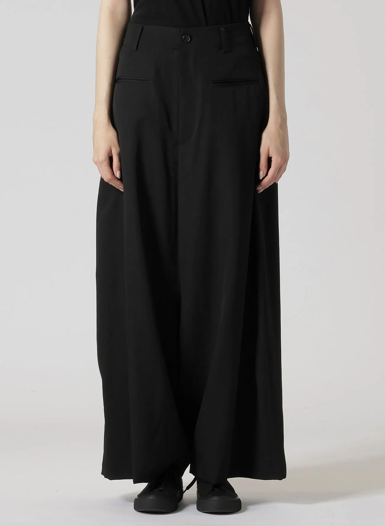 GABARDINE R-BACKSIDE FLARE WIDE PANTS