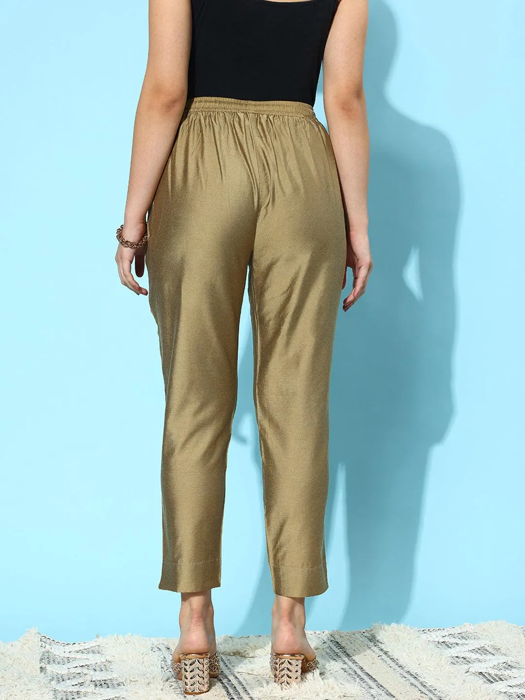Gold Solid Silk Trousers