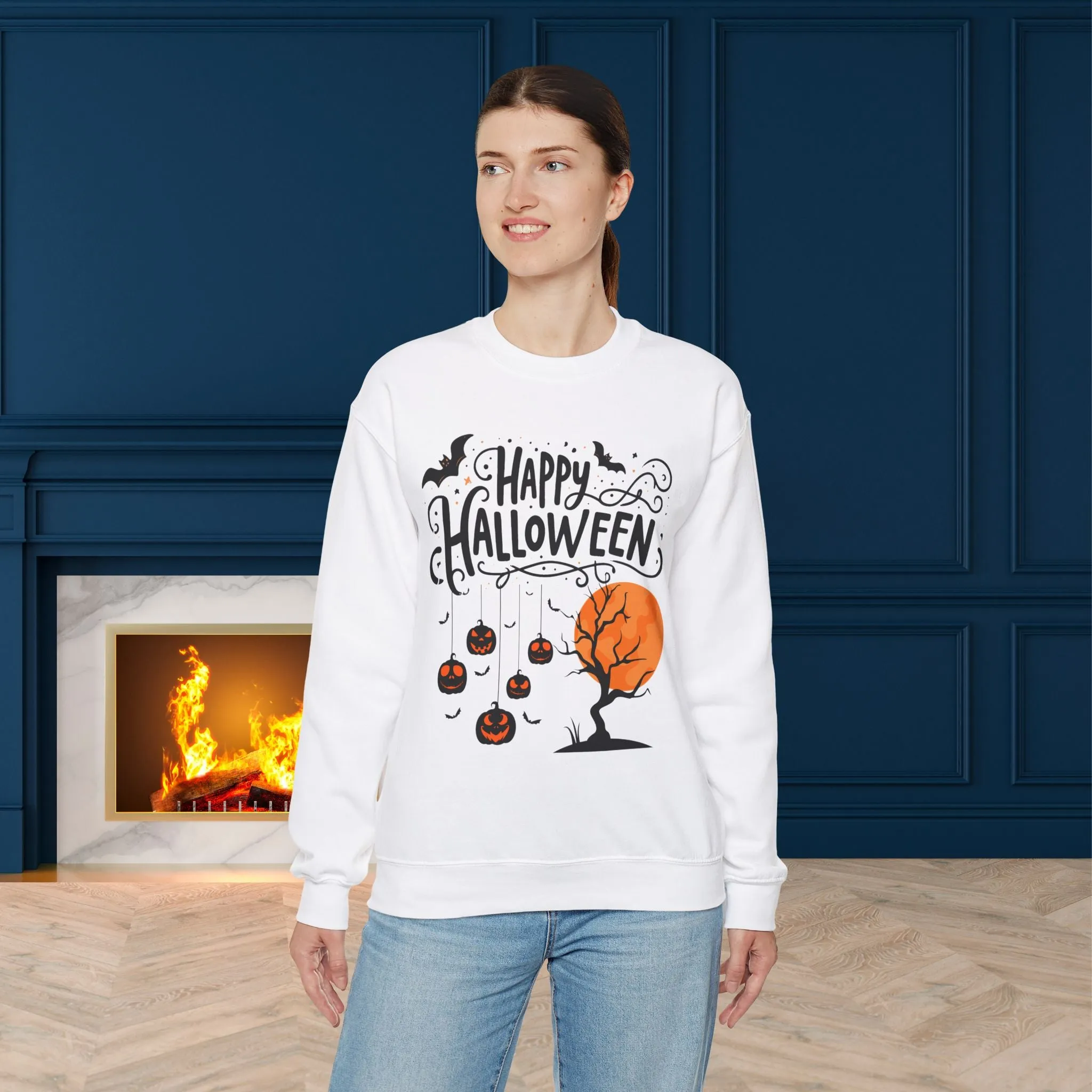 Happy halloween Sweatshirt - Unisex Heavy Blend Crewneck, halloween sweatshirt, cute spooky cat sweatshirt.