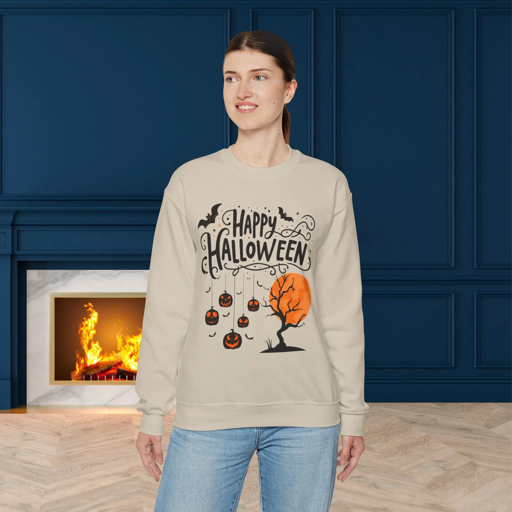 Happy halloween Sweatshirt - Unisex Heavy Blend Crewneck, halloween sweatshirt, cute spooky cat sweatshirt.