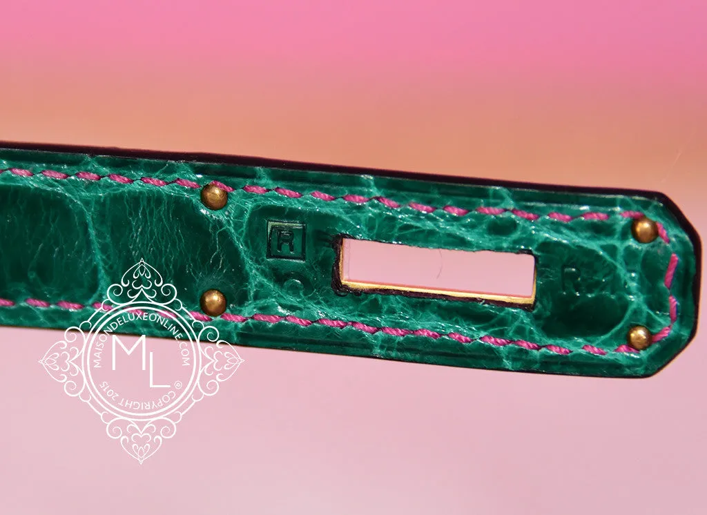 Hermes Vert Emerald Emeraude   Fuchsia Crocodile Bicolor Birkin 30 Handbag