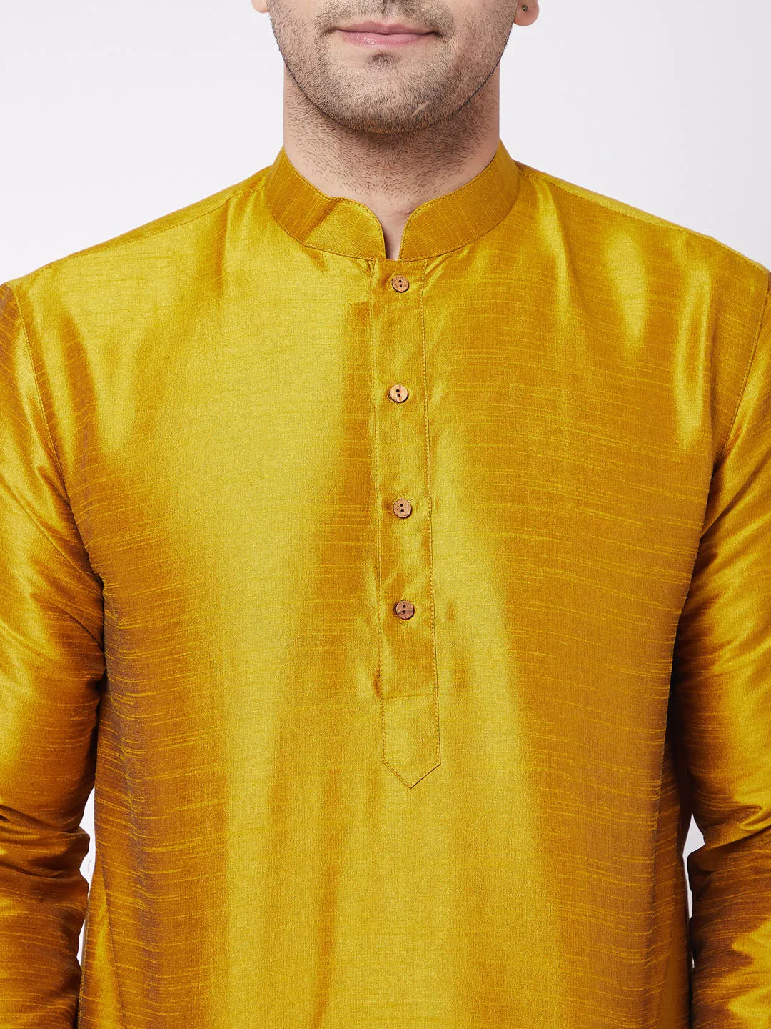 Jashvi Cotton Silk Blend Mustard color Baap Beta Kurta Pyjama Set