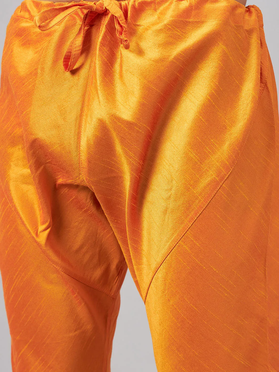 Jashvi Men's Coffee Jacket With Orange Kurta And Pyjama Set