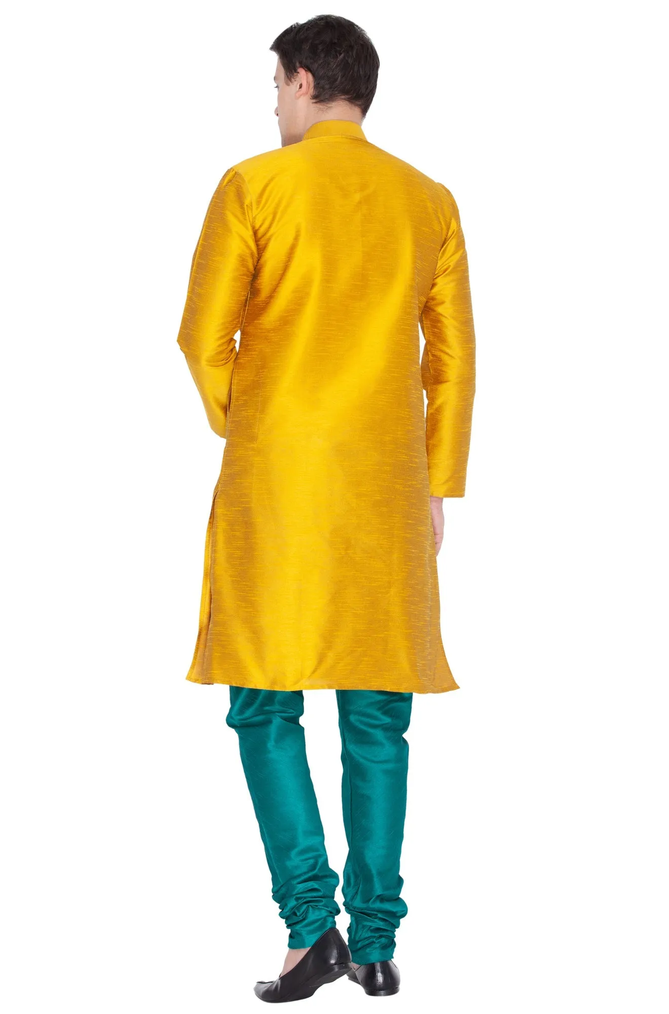 Jashvi Men's Gold Cotton Silk Blend Kurta and Pyjama Set