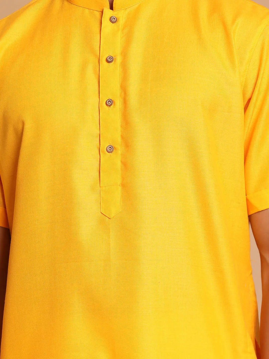 Jashvi Men's Mustard Kurta with White Pyjama Set
