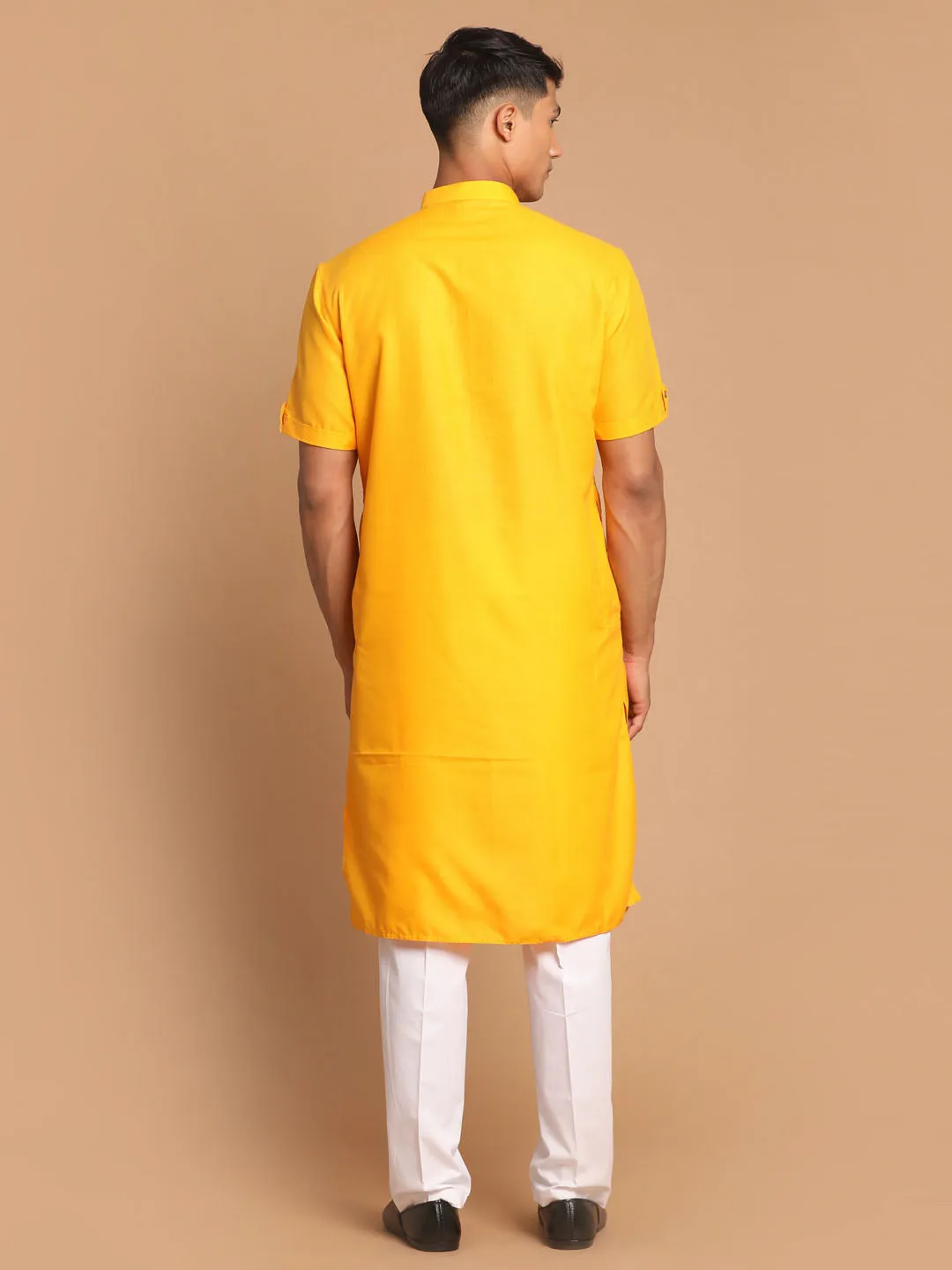 Jashvi Men's Mustard Kurta with White Pyjama Set