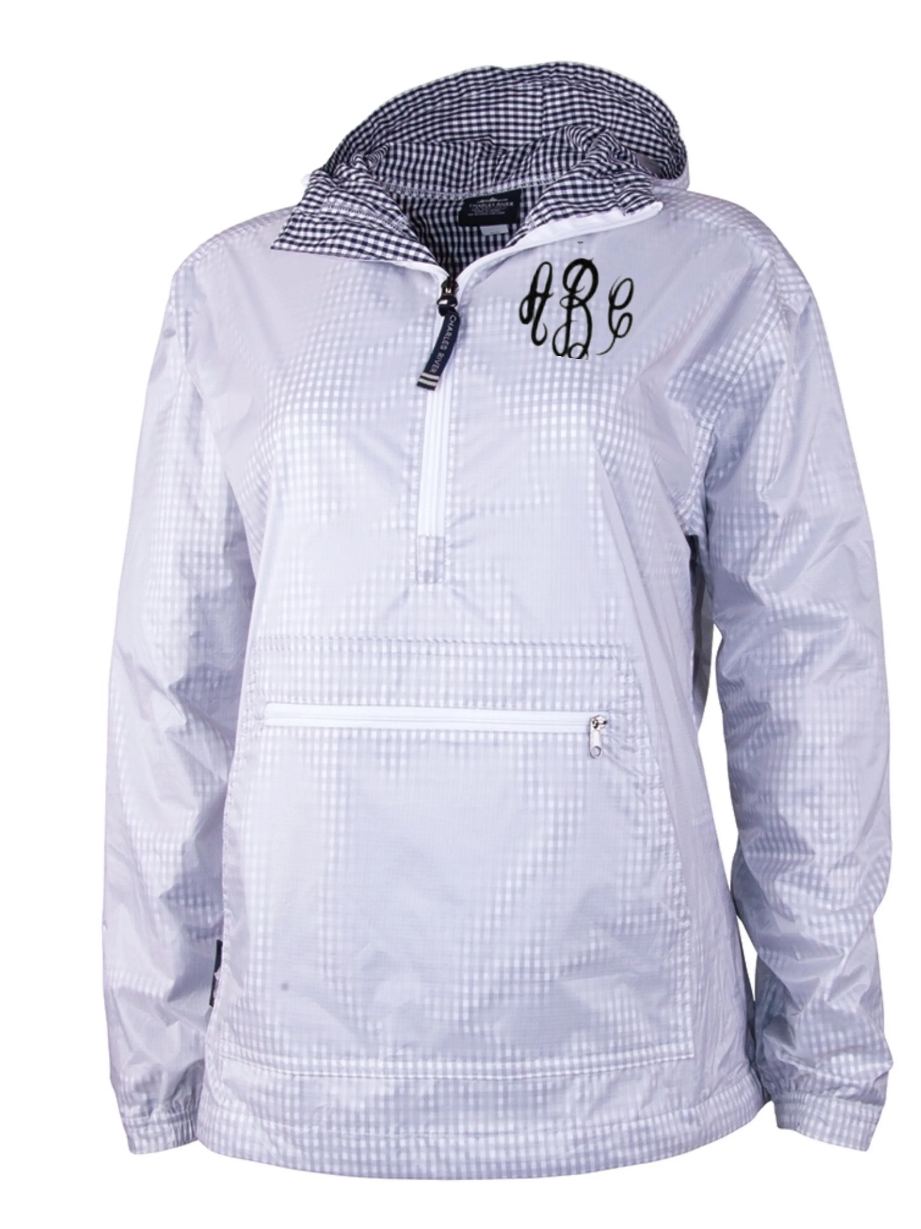 Kangaroo Charles River Windbreaker. Navy/White Gingham.