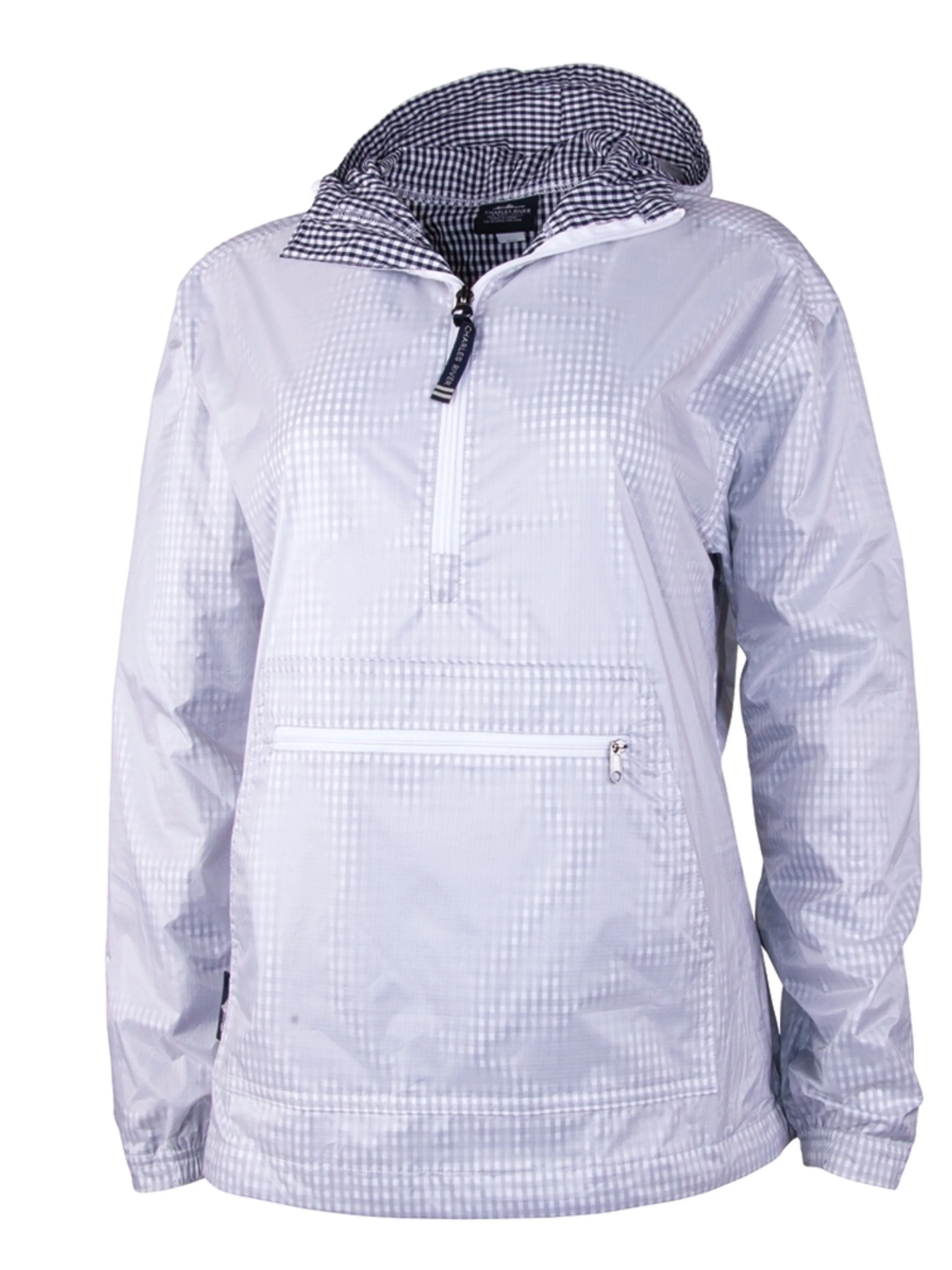 Kangaroo Charles River Windbreaker. Navy/White Gingham.