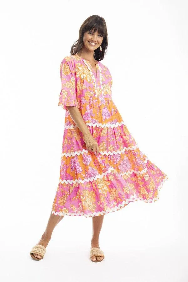 Layla Layered Midi Dress pink