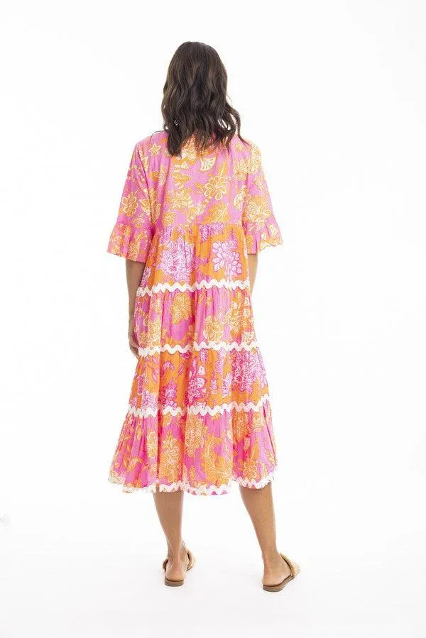 Layla Layered Midi Dress pink