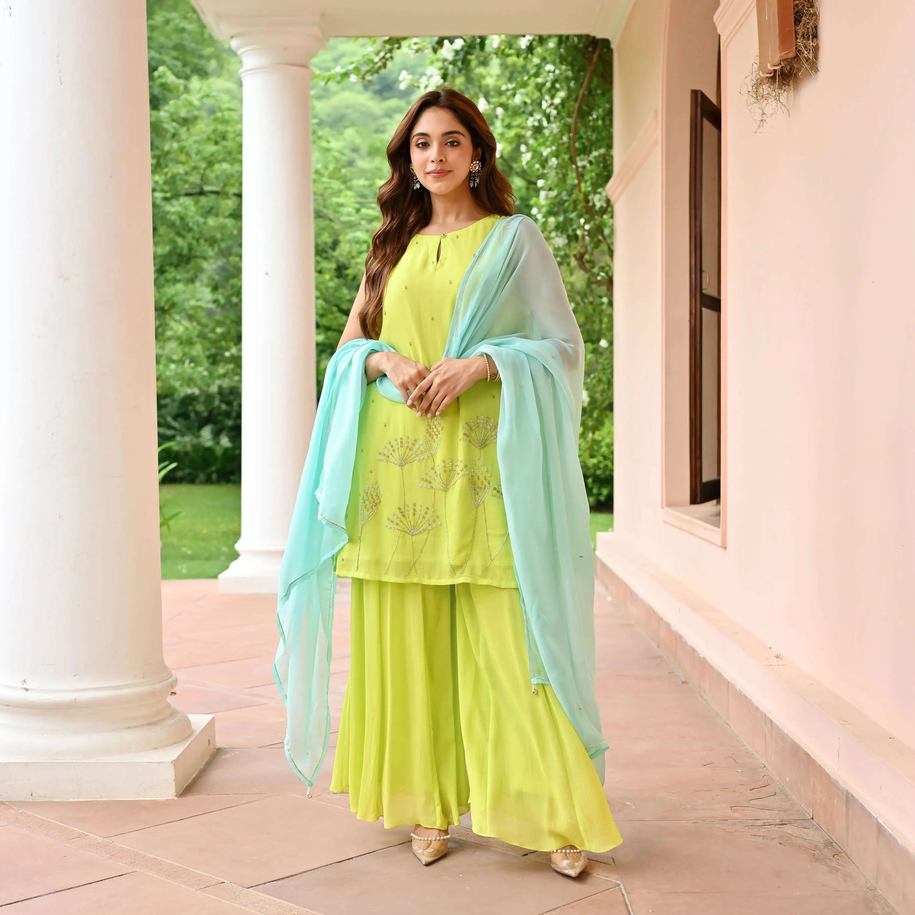 Lime Mint Georgette Suit Set