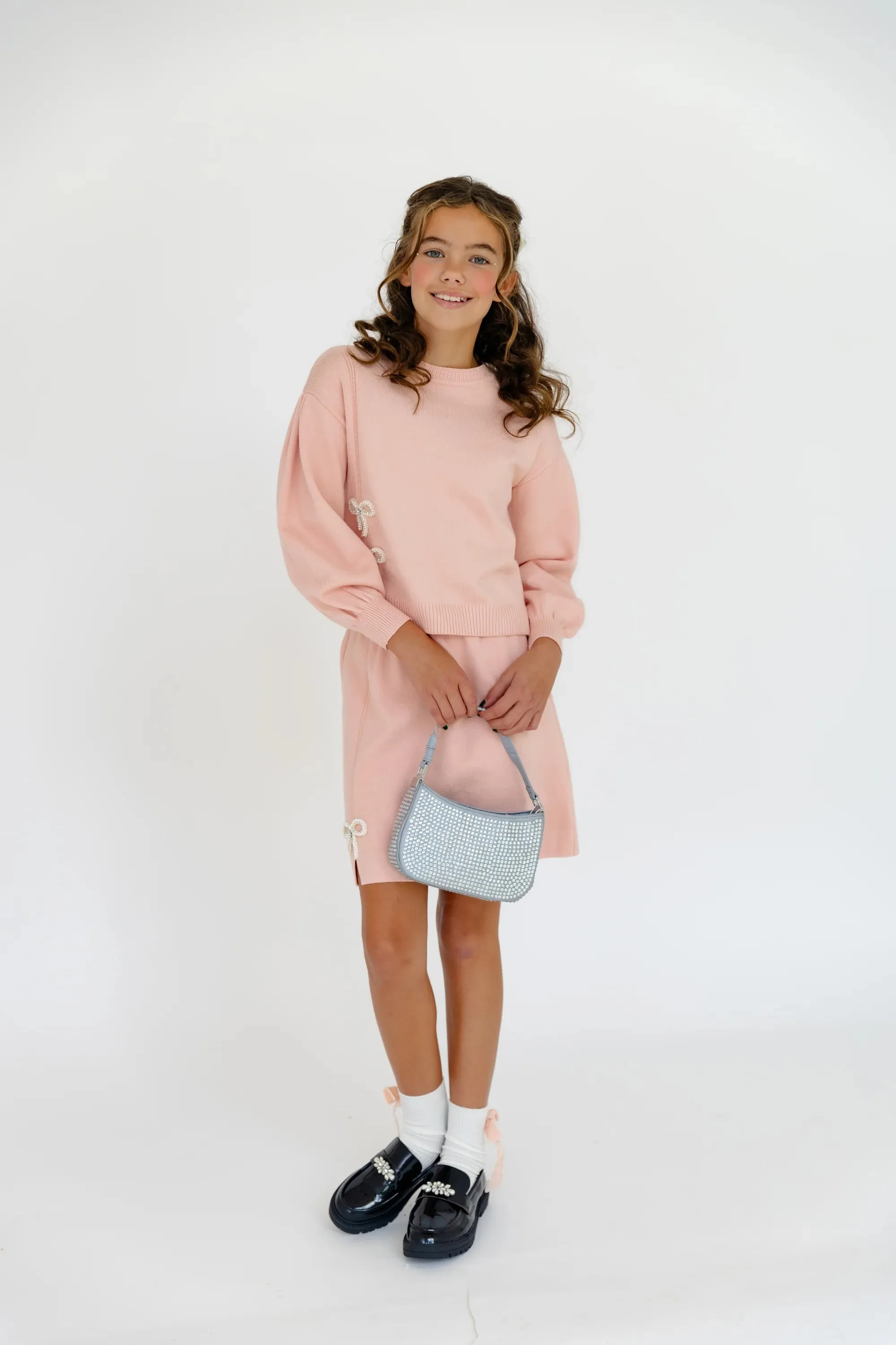 LOL Pink Pearl Bow Knit Skirt Set