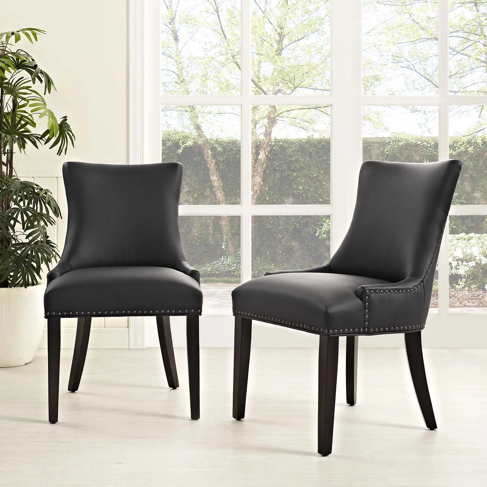 Marquis Dining Chair Faux Leather Set of 2 Black EEI-3498-BLK