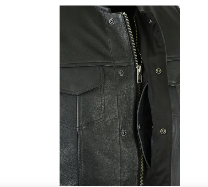 Men's Naked Leather Motorcycle Vest Upgraded Gun Pockets Reinforced Shoulders