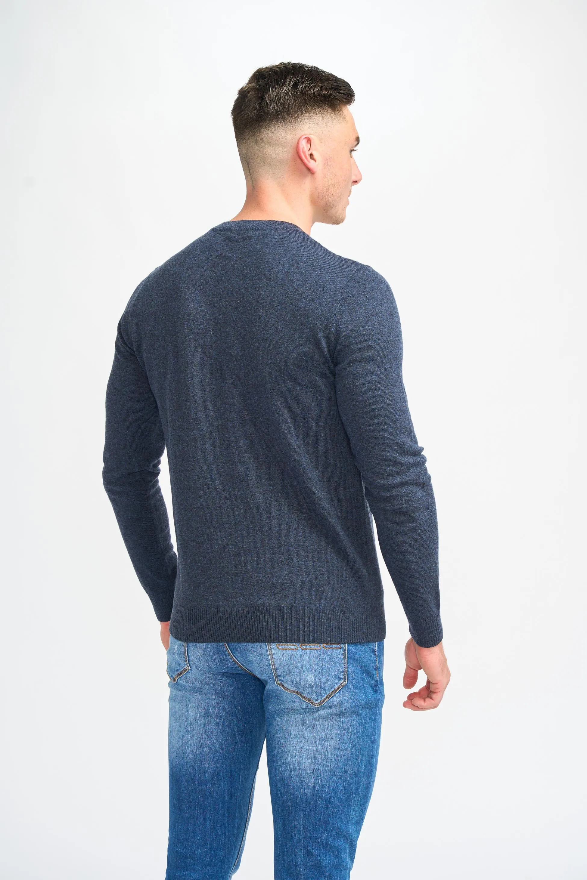 Men’s Wool Blend Knit Pullover Jumper - Connall - Navy Blue