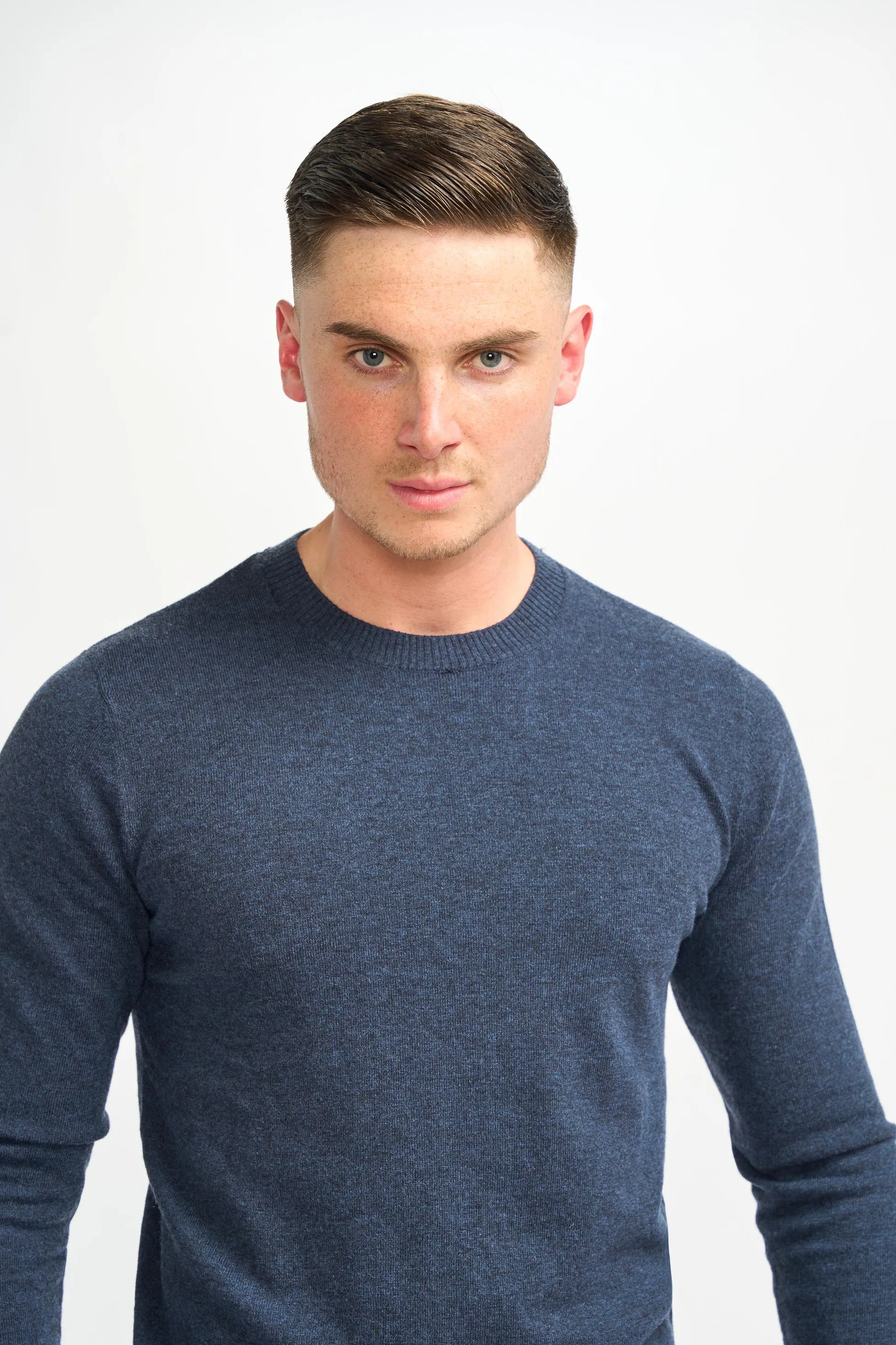 Men’s Wool Blend Knit Pullover Jumper - Connall - Navy Blue