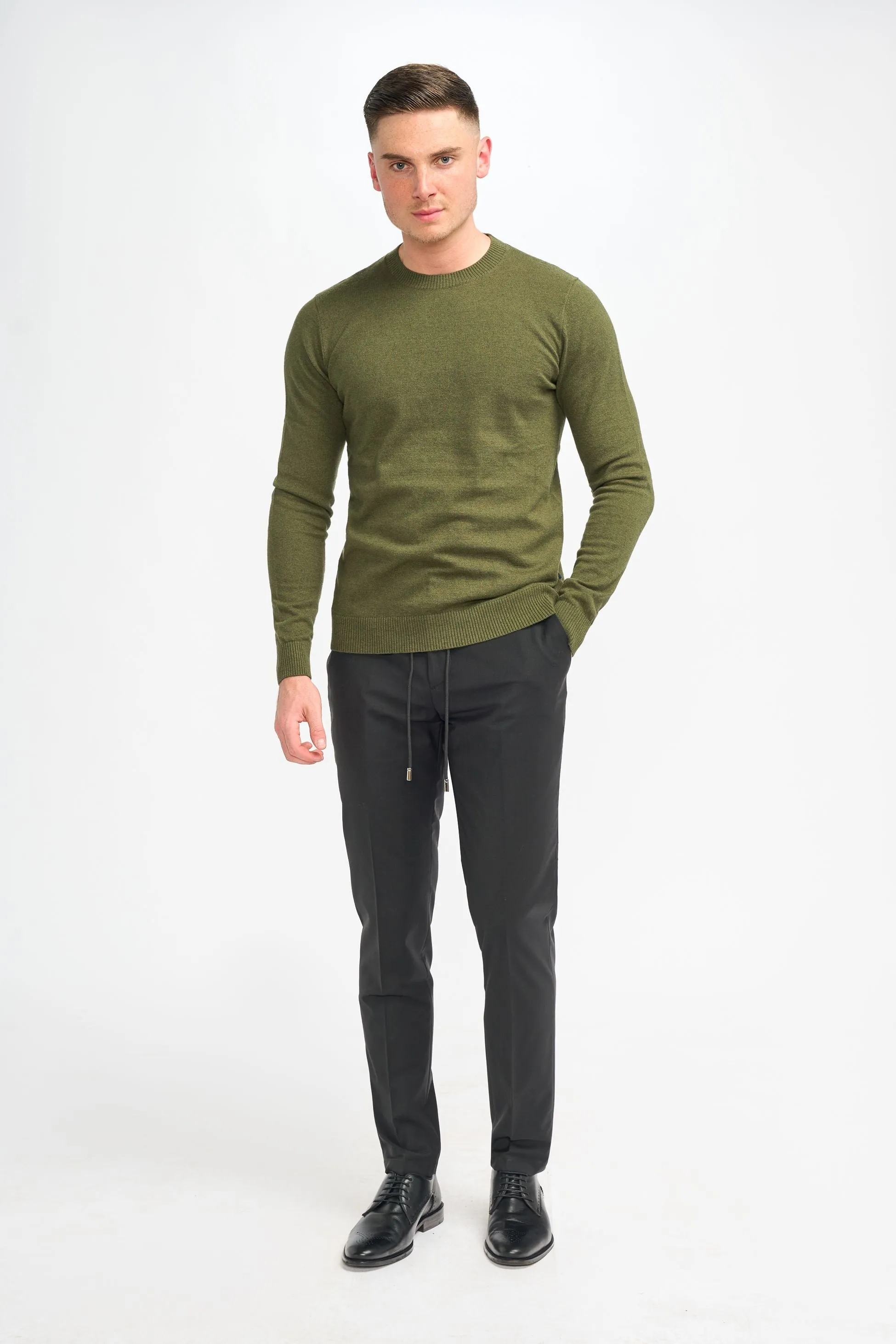 Men’s Wool Blend Knit Pullover Jumper - Connall - Olive Green