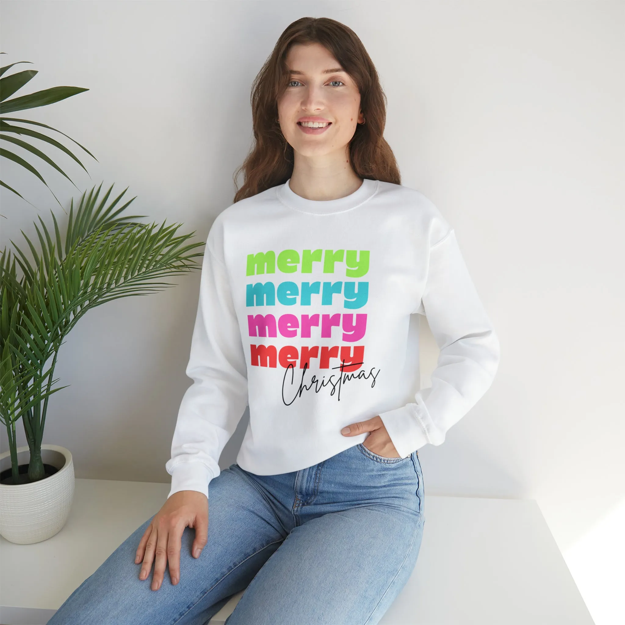 Merry Christmas - Crewneck Sweatshirt - Christmas Retro Bright Design