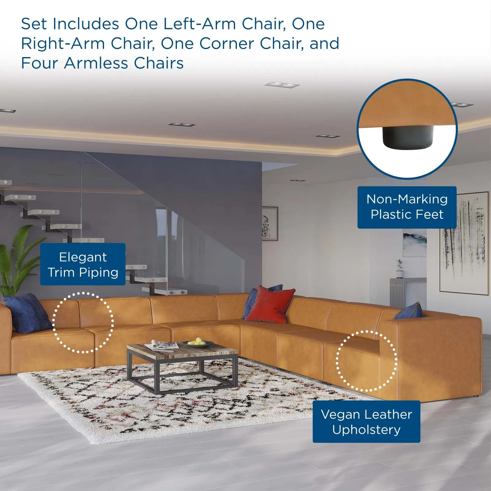 Mingle Vegan Leather 7-Piece Sectional Sofa Tan EEI-4798-TAN